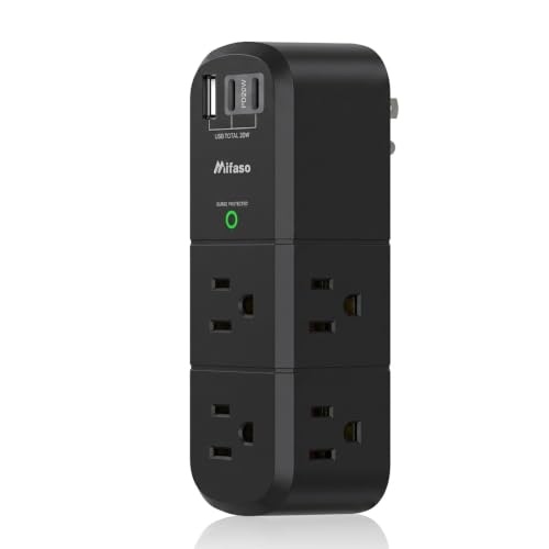 PD20W USB Outlet Extender with Rotating Plug, 6 AC Multi Plug Wall Outlets - color: Black, size: 1A2C&PD20W, 1-pack