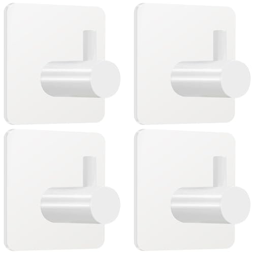 Fotosnow White Adhesive Towel Hooks: 15LB Heavy Duty Wall Hooks Stick on Shower Hooks for Bathroom Kitchen Door-4Packs - color: White-4 Pack