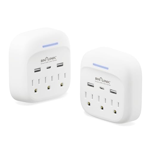 BN-LINK Multi Plug Outlet Extender 2 Pack, 3 Wall Outlets Outlet Splitter with 3 USB Ports(1 USB C), Charging Adapter for Dorm, School, Travel, Office, Home - size: 2pack-3 Outlets(USB)