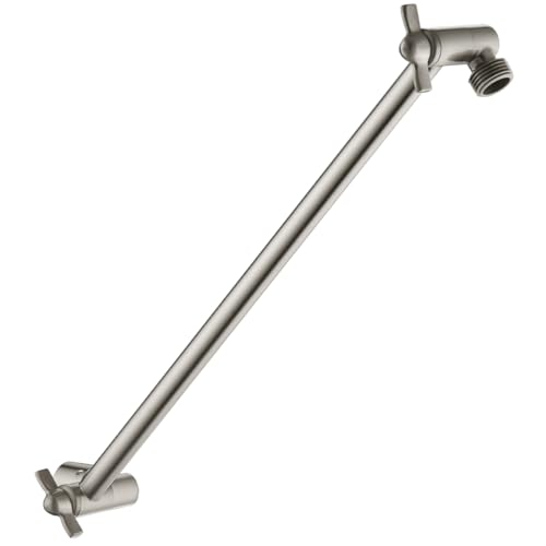 BRIGHT SHOWERS 15 Inch Extra Long Shower Head Extension Arm, Solid Brass Shower Arm Extender with Locking Screw for Rain and Handheld Showerhead, Height & Angle Adjustable, Brushed Nickel - color: Brushed Nickel, style: 15 Inch