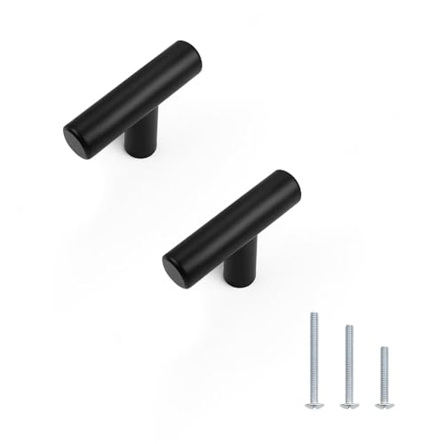 Probrico 30 Pack Length 2inch Matte Black Kitchen Cabinet Knobs,Stainless Steel Dresser Drawer Knob,Euro Style Single Hole Pull Handles for Cupboard and Closet - size: Single Hole: 2 inch