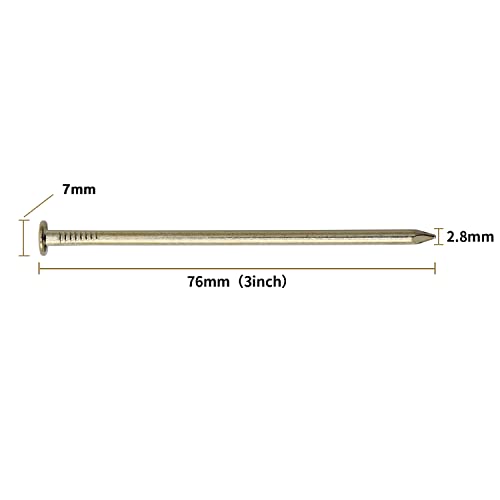 JEGONFRI 60PCS 3" x 12Ga Brass Plated Wall Nails for Hanging, Wood Nails - color: Gold, size: 3 In , 60 Pcs