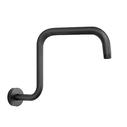 S Shaped Shower Arm, High Rise Shower Head Extension Pipe Standard 1/2" Connection with Flange, Awesome Shower Experience-Stainless Steel Bathroom Accessory(13 Inch Z-S Shape, Matte Black) - color: Matte Black, style: 13" Z Shape