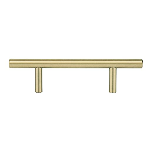 Amazon Basics Euro Bar Cabinet Pulls, Kitchen Drawer Handles, 5.38-inch Length, 3-inch Hole Center, 1/2-inch Diameter, Golden Champagne, 25-Pack - color: Golden Champagne, size: 5.38 in Length (3 in Hole Center)