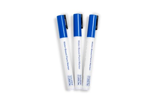 Souper Cubes 3mm Tip Size Water Based Paint Markers, Pack of 3 Blue Washable Markers, Non-Toxic Acid-Free Ink, Ideal for Labeling Freezer Trays, Kitchen Containers and More