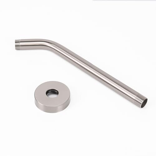 Shower Arm with Flange and Teflon Tape, Wall Mounted Shower Pipe 304 Stainless Steel Extension Arm for Fixed Shower Head & Handheld (12 Inches, Brushed Nickel) - color: Brushed Nickel, style: 12 Inch