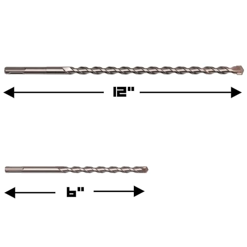 Narwhal SDS Plus 1/4 Inch Masonry Drill Bit for Rotary Hammers (2 Pack Includes 6" & 12" Bit) Carbide Tipped to Easily Drill Through Concrete, Cement, Brick, Block, Stone, and More! - size: 1/4" x 12"