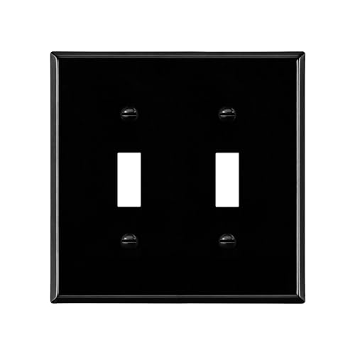 ENERLITES Double Toggle Light Switch Metal Cover Plate, 2-Gang Black Gloss - color: Black Gloss, size: Standard Size