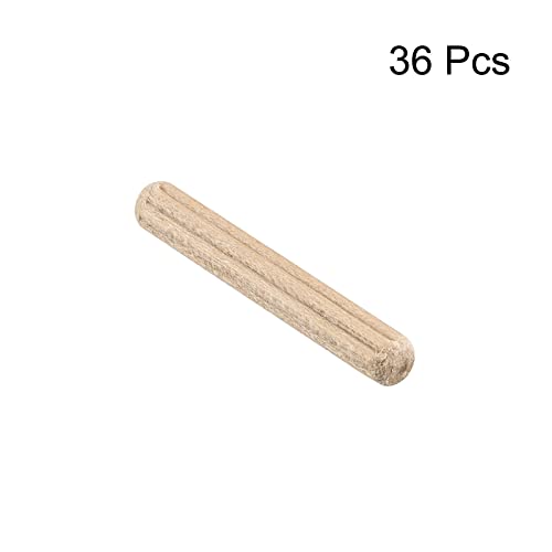 uxcell Wooden Dowel Pins 36pcs 4x25mm(5/32"x1") Fluted Beveled Ends Wood Dowel Pegs Kiln Dried Hardwood for Woodworking Furniture Shelf - size: 4x25mm