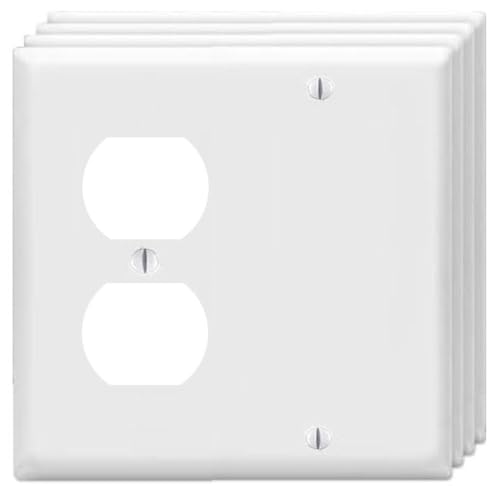 ZEFTV Duplex Receptacle Outlet/Blank Device Wall Plates 2-Gang Switch Electrical Cover Plate Unbreakable Thermoplastic Faceplate for Light Receptacle Outlet Switch, White (4 Pack) - color: Single Blank/Single Duplex, size: 4 Pack