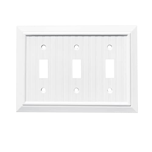 Pure White Classic Beadboard Wall Plates,Light Switch Covers,Electrical Outlet Covers, Switch Plates of Various Combination, Nature Bamboo Fiber Wall plate (3 Gang Toggle 1 Pack) - style: 3 Gang Toggle 1 Pack