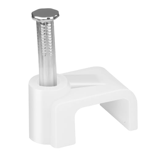LeMotech Flat Cable Clips, 100pcs 10mm Wire Wall Clips with Steel Nails, Coaxial Nail Clamps for Cable Cord Management CAT6 CAT6e RJ45 Ethernet Cable Clamps, White - size: Flat (10mm)
