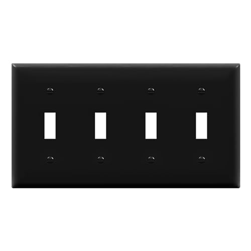 ENERLITES Quad Toggle Light Switch Wall Plate, Standard Size 4-Gang 4.50" x 8.19", Unbreakable Polycarbonate Thermoplastic, 8814-BK, Black - color: Black, size: Standard Size