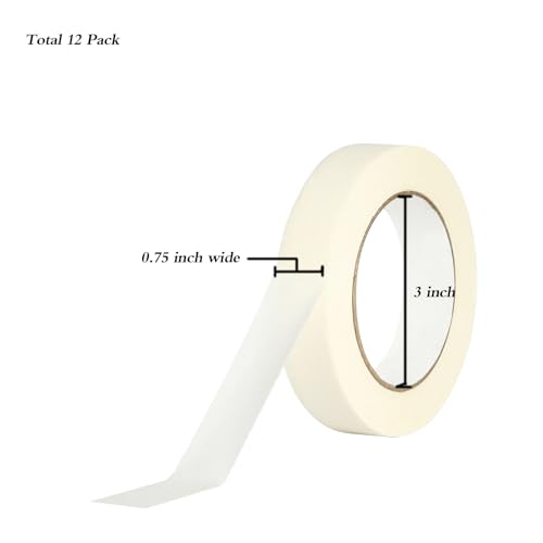 Lazybug studio Masking Tape 0.75 Inch, 12 Pack White Masking Tape, 3/4 Inch x 55 Yards x 12 Rolls，660 Yards in Total - size: 0.75 Inch Wide