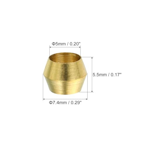 PATIKIL 5mm Tube OD Brass Compression Sleeves Ferrules, 50 Pack Brass Ferrule Fitting Brass Compression Fitting Assortment Kit for Air Water Gas Pipe - size: 5mm