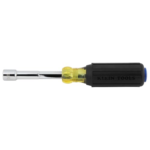 Klein Tools 65438 Heavy-Duty Hollow Shaft Nut Driver, Color-Coded 3/8-Inch Hex, Pass Through Design, 6-Point Socket, and Cushion-Grip Handle - size: 3/8-Inch