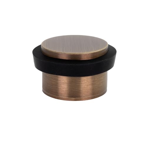 EVI Herrajes | Adhesive Door Stop | Threaded Base | W:1,1in H:0,8in | Leather Brass Finish | Silicone Black Rubber | Simple Fixation | 100% Functional | Mod. I-103/28 - color: Antique Leathe Brass