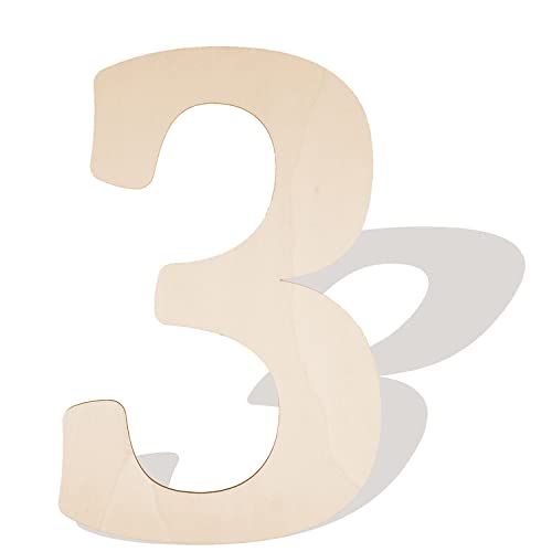 14 Inch Wooden Numbers 3, Unfinished Wood Numbers Cutout for DIY Crafts - color: 3, size: 14 Inch