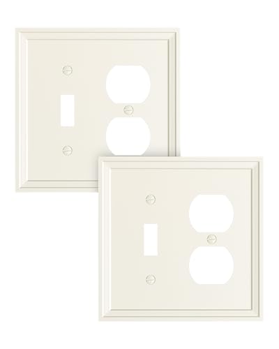 2-Pack Natural Bamboo Fiber Combo Toggle/Duplex Light Switch Cover Plate - color: Light Almond, size: 1 Toggle/1 Duplex 2PK