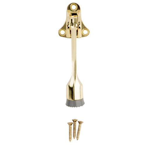 National Hardware Kickdown Door Stop, 4", Die Cast Zinc, Brass - color: Brass