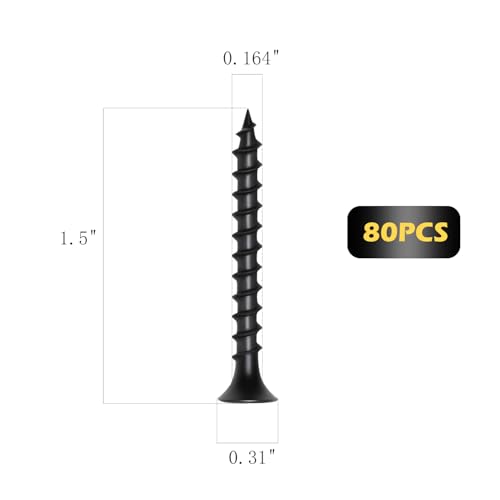 #8 x 1-1/2 Inch Drywall Screws Phillips Flat Head Black Oxide Screws 80 PCS, Wood Screws for Furniture Cabinet DIY - size: #8×1/1/2