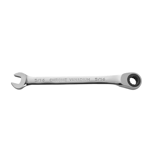 BLACK CANYON 5/16 Inch Ratchet Combination Wrench, 12-Point Box End & Hex Opening, Polished Steel Ratcheting Wrench with SAE & Metric Sizes - size: 5/16 Inch, style: Inch