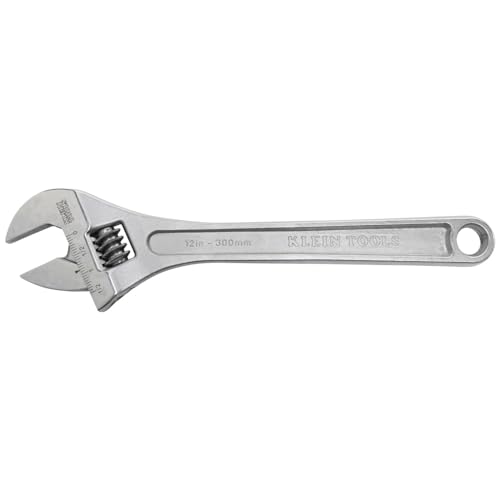 Klein Tools 507-12 Adjustable Wrench, Extra Capacity Jaw Forged Drive Wrench with High Polish Chrome Finish, 12-Inch - size: 12-Inch