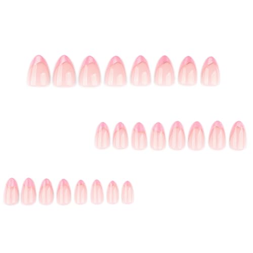Nude+Pink Cat Eye French Tip Press on Nails Short Almond, with Gold Line French Fake Nails, Reusable Glue-On Stick Nails for Women. Stylish Design with Suitable for Weddings Parties on Nails - color: 4077-Pink Cat Eye Tip, size: 24 Pieces (Pack of 1)