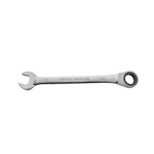 BLACK CANYON 7/8 Inch Ratchet Combination Wrench, 12-Point Box End & Hex Opening, Polished Steel Ratcheting Wrench with SAE & Metric Sizes - size: 7/8 Inch, style: Inch