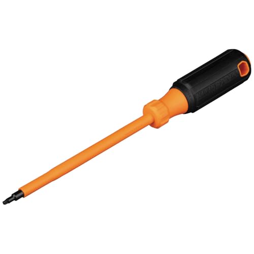 Klein Tools 6886INS Insulated Screwdriver, Made in USA, 1000V #1 Square Tip Screwdriver with 6-Inch Shank, Tip-Ident, Cushion-Grip Handle - style: #1 Square, 6-Inch