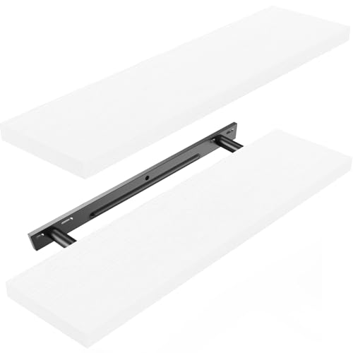 Amada 24 Inch Floating Shelves with Invisible Brackets, Set of 2, White | Wall Shelves with Hidden Bracket, Solid MDF Wood, 22 lbs Max Load per Shelf, Easy to Assemble, Multi-Wall Compatible - color: White, size: 24 inches