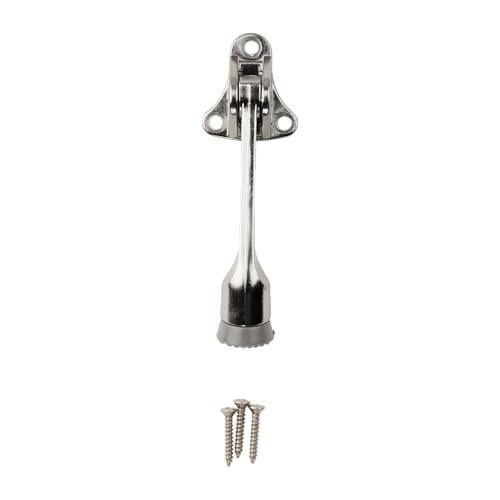 National Hardware Kickdown Door Stop, 4", Die Cast, Satin Chrome - color: Satin Chrome