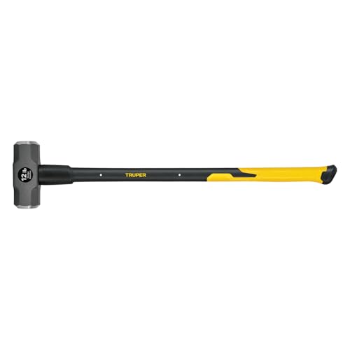 Truper 12 lb Sledge Hammer, 34-Inch Fiberglass Handle with Shock-Absorbing Grip, Double-Faced Forged Steel Head, Heavy-Duty Industrial Demolition Tool (Model 30931 / MD-12F) - size: 12 lb, style: Fiberglass