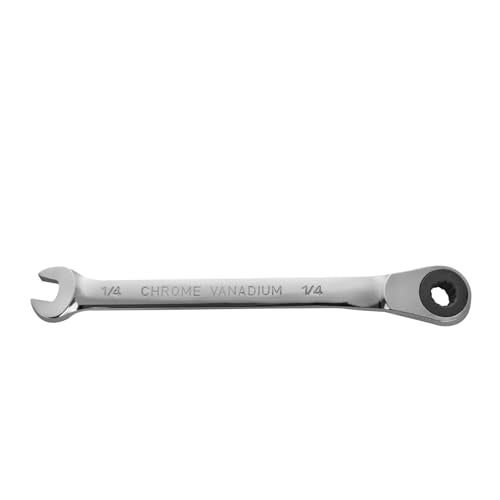 BLACK CANYON 1/4 Inch Ratchet Combination Wrench, 12-Point Box End & Hex Opening, Polished Steel Ratcheting Wrench with SAE & Metric Sizes - size: 1/4 Inch, style: Inch