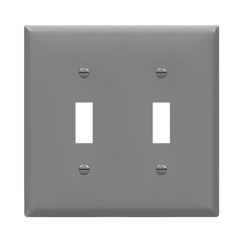 ENERLITES Double Toggle Light Switch Cover Plate, 2-Gang, 1 Pack, Gray - color: Gray, size: Screw
