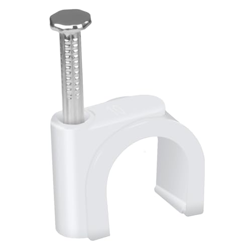 LeMotech Cable Clips, 100pcs 10mm Wire Wall Clips with Steel Nails, Coax Cable Clips Speaker Wire Clips for Cord Management RG6 RG59 CAT6a CAT7 RJ45 Ethernet Cable Clamps, White - size: Round (10mm)