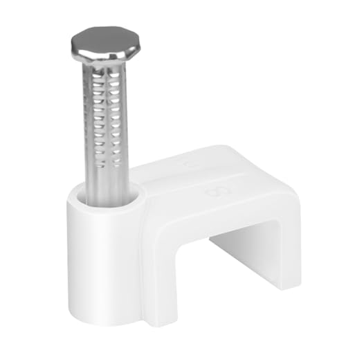 LeMotech Flat Cable Clips, 100pcs 8mm Wire Wall Clips with Steel Nails, Coaxial Nail Clamps for Cable Cord Management CAT5 CAT5e CAT6 CAT7 RJ45 Ethernet Cable Clamps, White - size: Flat (8mm)