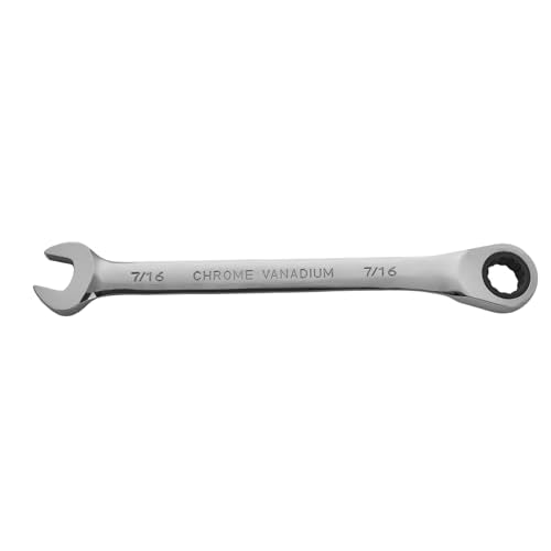 BLACK CANYON 7/16 Inch Ratchet Combination Wrench, 12-Point Box End & Hex Opening, Polished Steel Ratcheting Wrench with SAE & Metric Sizes - size: 7/16 Inch, style: Inch
