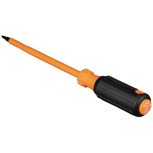 Klein Tools 6886INS Insulated Screwdriver, Made in USA, 1000V #1 Square Tip Screwdriver with 6-Inch Shank, Tip-Ident, Cushion-Grip Handle - style: #1 Square, 6-Inch