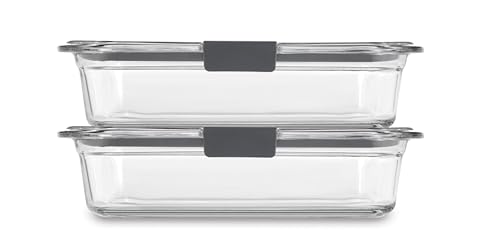 Rubbermaid Brilliance Glass Food Storage Containers, 8 Cup, Set of 2, BPA-Free, Leak-Proof, Clear - size: 8 cups (4-Piece)