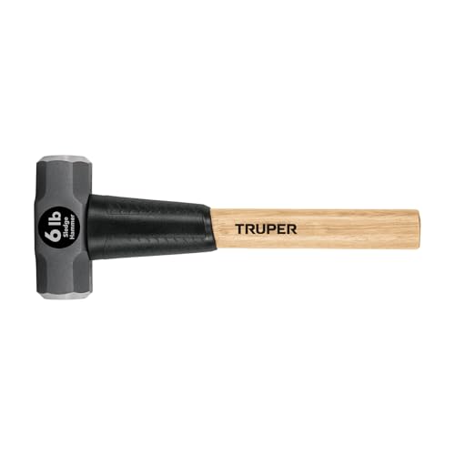 Truper 6 lb Sledge Hammer, 16-Inch American Hickory Wood Handle, Double-Faced Forged Steel Head, Heavy-Duty Compact Demolition and Construction Tool (Model MD-6H-16/33186) - size: 6-Pound Sledge Hammer, style: Hickory Handle
