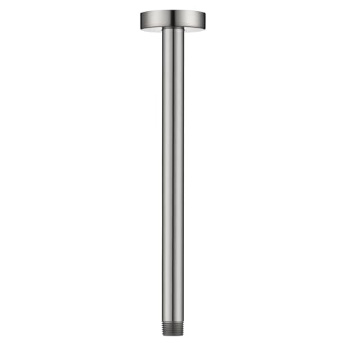 BRIGHT SHOWERS Shower Arm with Flange for Rainfall Shower Head, 12 Inch Ceiling Mount Straight Arm, Replacement Extension Pipe, Heavy-Duty Stainless Steel, Rust-Resistant, 1/2" NPT, Brushed Nickel - color: Brushed Nickel, style: 12 Inch
