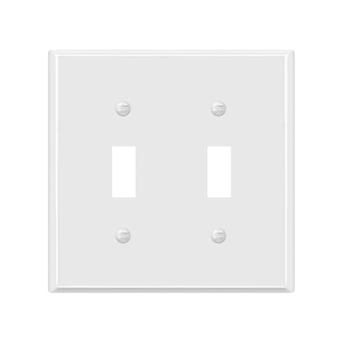 ENERLITES Double Toggle Light Switch Metal Cover Plate, 2-Gang White Gloss - color: White Gloss, size: Standard Size
