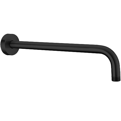 Shower Arm with Flange, 15 Inches Wall Mount Replacement Extension Showerhead Arm For Fixed Shower Head, Matte Black - color: Matte Black, style: 15 Inch