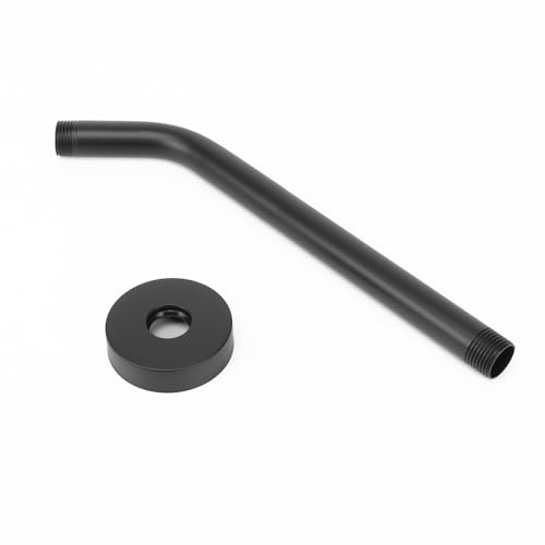 Shower Arm with Flange and Teflon Tape, Wall Mounted Shower Pipe 304 Stainless Steel Extension Arm for Fixed Shower Head & Handheld (12 Inches, Matte Black) - color: Matte Black, style: 12 Inch