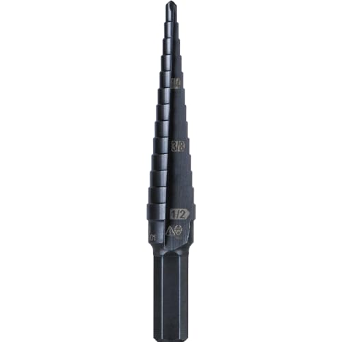 Klein Tools KTSB01 Step Drill Bit Double-Fluted #1, 1/8 to 1/2-Inch with Easy-to-Read Markings and Targets, 3/8-Inch Hex Shank - size: 1/8 to 1/2-Inch, style: Standard