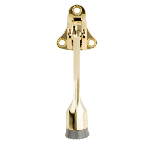 National Hardware Kickdown Door Stop, 4", Die Cast Zinc, Brass - color: Brass