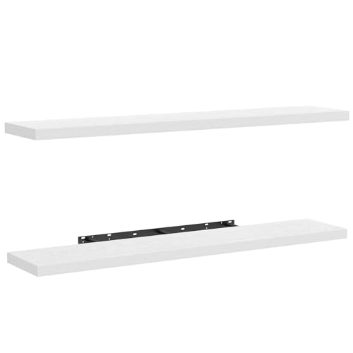 Amada 47 Inch Floating Shelves with Invisible Brackets, Set of 2, White | Wall Shelves with Hidden Bracket, Solid MDF Wood, 22 lbs Max Load per Shelf, Easy to Assemble, Multi-Wall Compatible - color: White, size: 47 inches