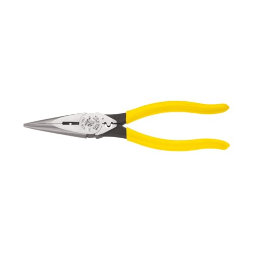 Klein Tools D203-8NCR Long Nose Side-Cutter Strip/Crimp Pliers, Induction Hardened and Heavier For Increased Cutting Power, 8-Inch - style: Side Cutting/Wire Stripping/Crimping