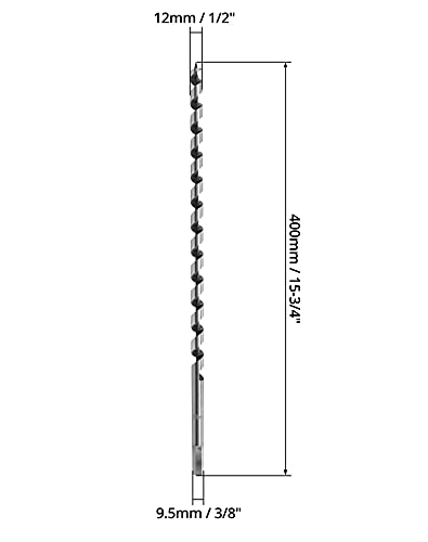 QWORK Auger Drill Bit for Wood, 1/2 Inch Diameter x 16 Inch Length, 3/8-Inch Hex Shank, Long Drill Bits - size: 1/2 x 16 inch